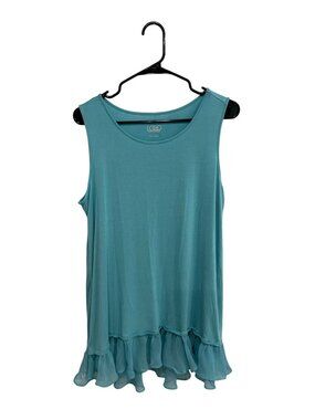 LOGO Layers Large Teal Sleeveless Tank Ruffled Chiffon Hem Boho Chic Whimsical